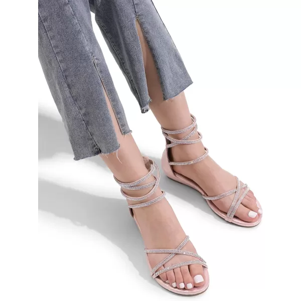 imageDREAM PAIRS Womens Ankle Strap Rhinestones Low Wedge SandalsChampagne