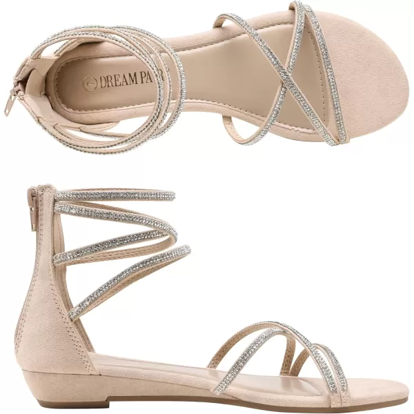 imageDREAM PAIRS Womens Ankle Strap Rhinestones Low Wedge SandalsNude