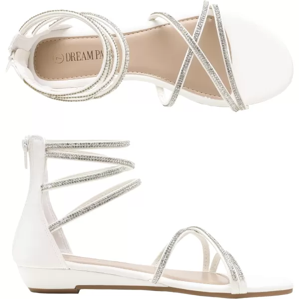 imageDREAM PAIRS Womens Ankle Strap Rhinestones Low Wedge SandalsWhite