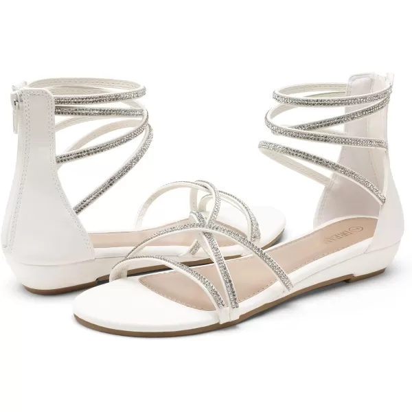 imageDREAM PAIRS Womens Ankle Strap Rhinestones Low Wedge SandalsWhite
