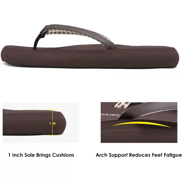 imageDREAM PAIRS Womens Arch Support Flip Flops Comfortable Soft Cushion Summer Beach Thong SandalsBrown