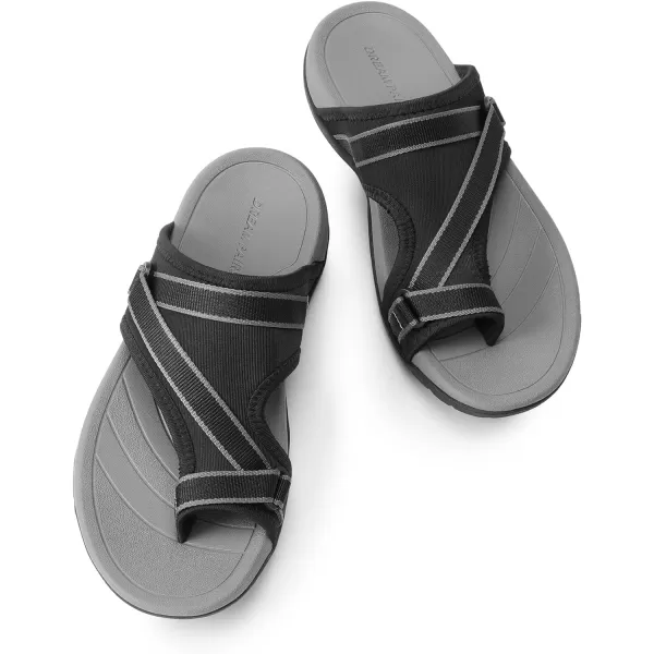 imageDREAM PAIRS Womens Athletic Sport Walking Slide Sandals Splittoe Comfort Hiking Casual Outdoor Beach Water Slip On Summer ShoesBlack