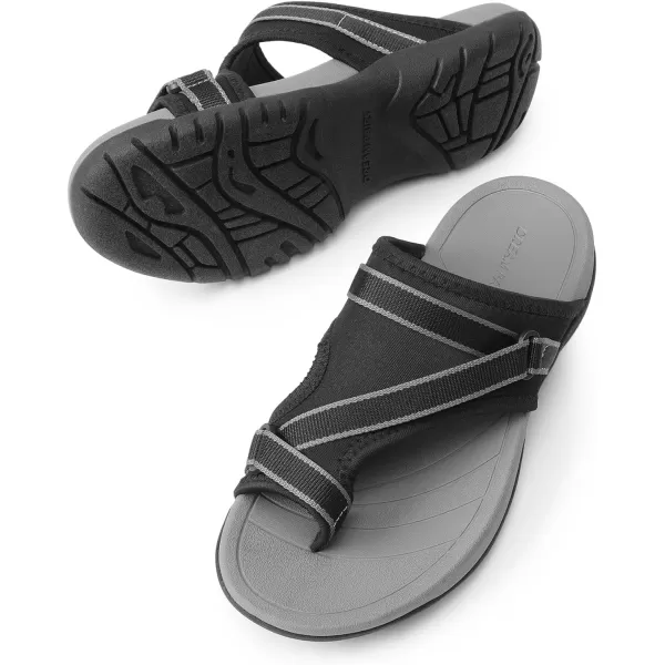 imageDREAM PAIRS Womens Athletic Sport Walking Slide Sandals Splittoe Comfort Hiking Casual Outdoor Beach Water Slip On Summer ShoesBlack