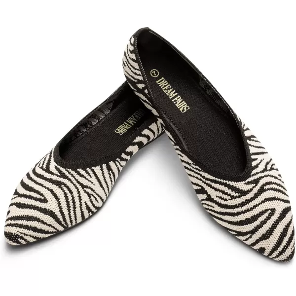 imageDREAM PAIRS Womens Ballet Dressy Flats Comfortable Pointed Toe Knit Flat Shoes Slip On Foldable Soft Casual Work Office FlatsZebra