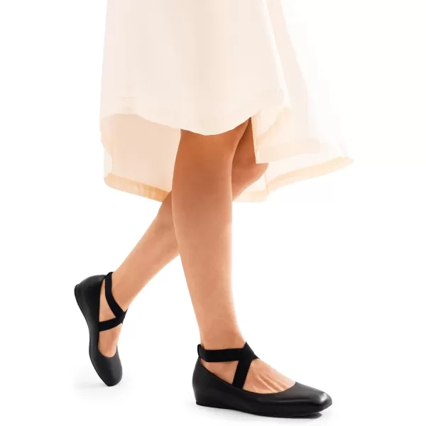 imageDREAM PAIRS Womens Ballet Flats Comfortable SlipOn Square Toe Dress Shoes with Elastic Ankle StrapsBlackpu