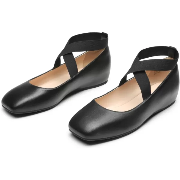 imageDREAM PAIRS Womens Ballet Flats Comfortable SlipOn Square Toe Dress Shoes with Elastic Ankle StrapsBlackpu