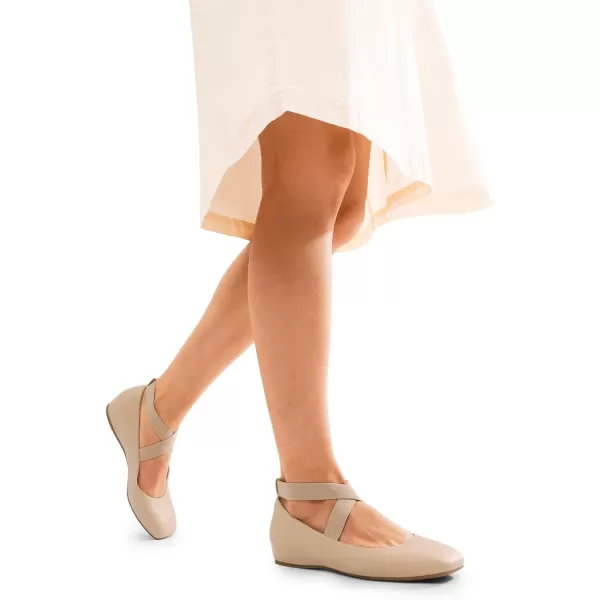 imageDREAM PAIRS Womens Ballet Flats Comfortable SlipOn Square Toe Dress Shoes with Elastic Ankle StrapsNudepu