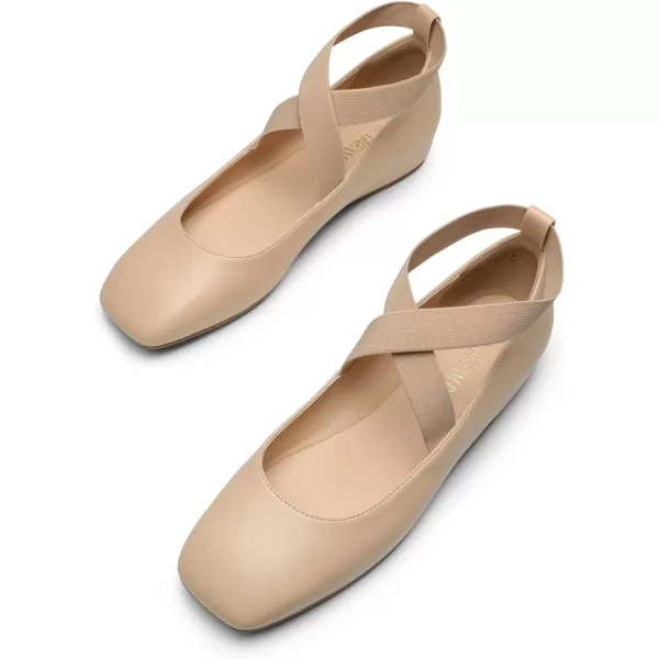 imageDREAM PAIRS Womens Ballet Flats Comfortable SlipOn Square Toe Dress Shoes with Elastic Ankle StrapsNudepu