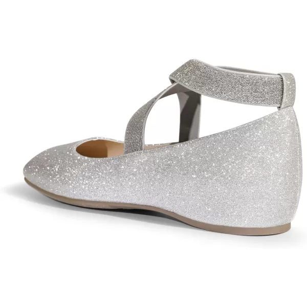 imageDREAM PAIRS Womens Ballet Flats Comfortable SlipOn Square Toe Dress Shoes with Elastic Ankle StrapsSilverglitter