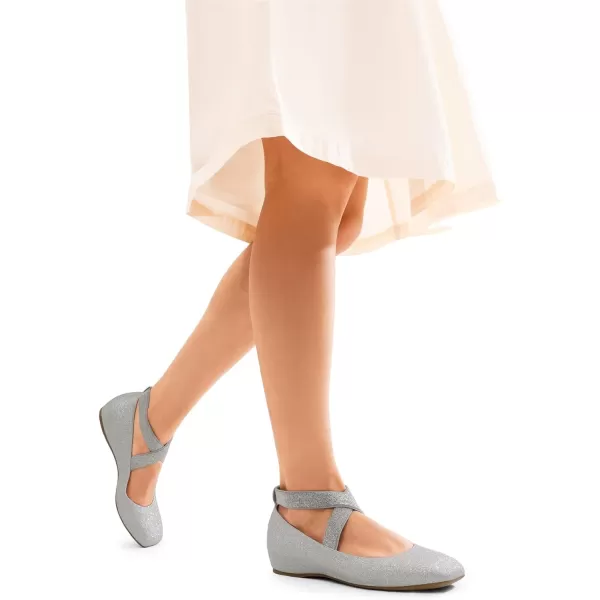 imageDREAM PAIRS Womens Ballet Flats Comfortable SlipOn Square Toe Dress Shoes with Elastic Ankle StrapsSilverglitter