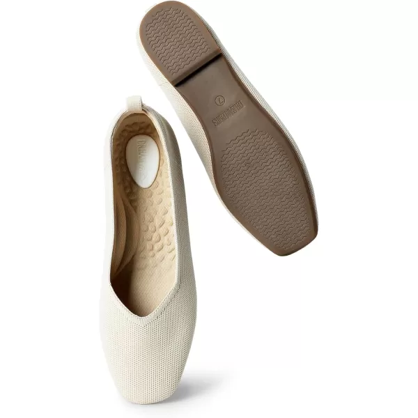 imageDREAM PAIRS Womens Ballet Flats with Arch Support Square Toe Knit Flat Shoes for Women Dressy Casual Work Comfortable Slipon Washable Walking Shoes with Flexible OutsoleApricot