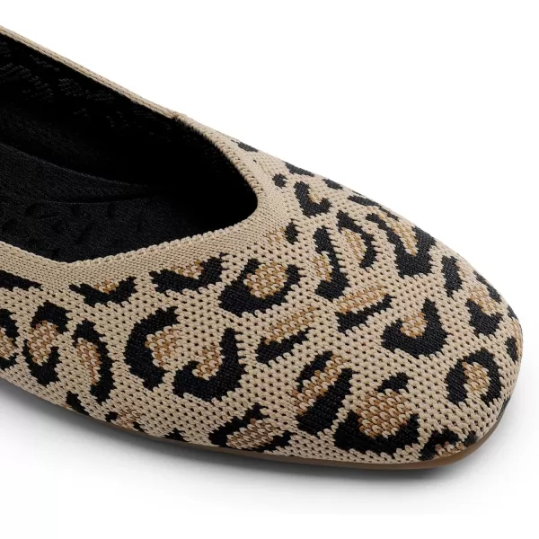 imageDREAM PAIRS Womens Ballet Flats with Arch Support Square Toe Knit Flat Shoes for Women Dressy Casual Work Comfortable Slipon Washable Walking Shoes with Flexible OutsoleLeopard