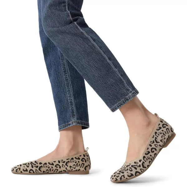 imageDREAM PAIRS Womens Ballet Flats with Arch Support Square Toe Knit Flat Shoes for Women Dressy Casual Work Comfortable Slipon Washable Walking Shoes with Flexible OutsoleLeopard