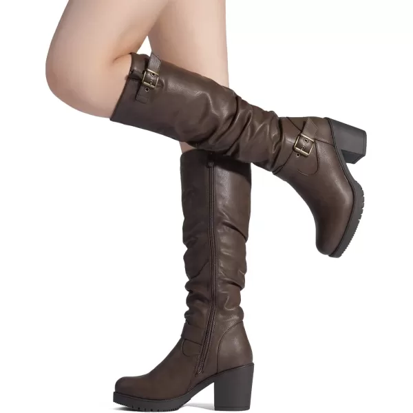 imageDREAM PAIRS Womens Black Chunky Heel Knee High BootsBrown