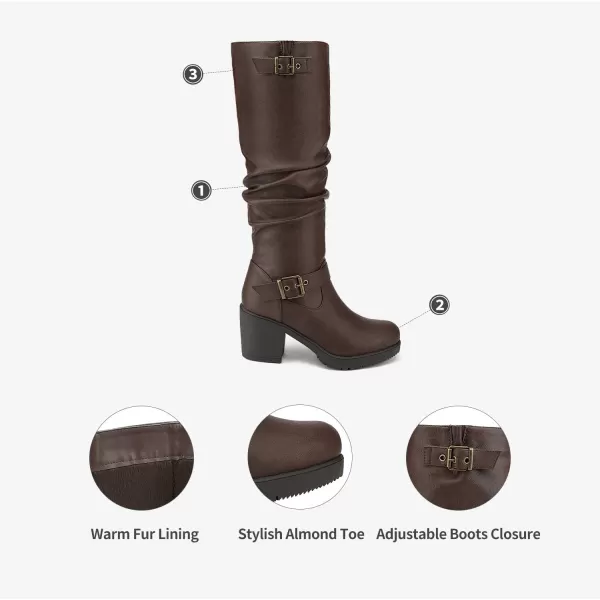 imageDREAM PAIRS Womens Black Chunky Heel Knee High BootsBrown