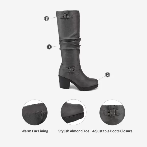 imageDREAM PAIRS Womens Black Chunky Heel Knee High BootsGrey