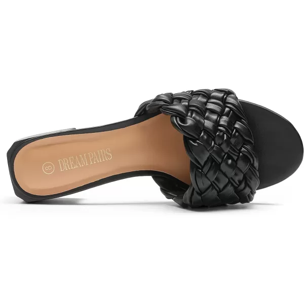 imageDREAM PAIRS Womens Braided Heels Open Toe Slip On Low Block Chunky Dressy Slide SandalsBlack