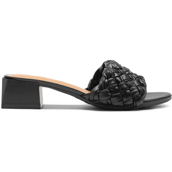 imageDREAM PAIRS Womens Braided Heels Open Toe Slip On Low Block Chunky Dressy Slide SandalsBlack