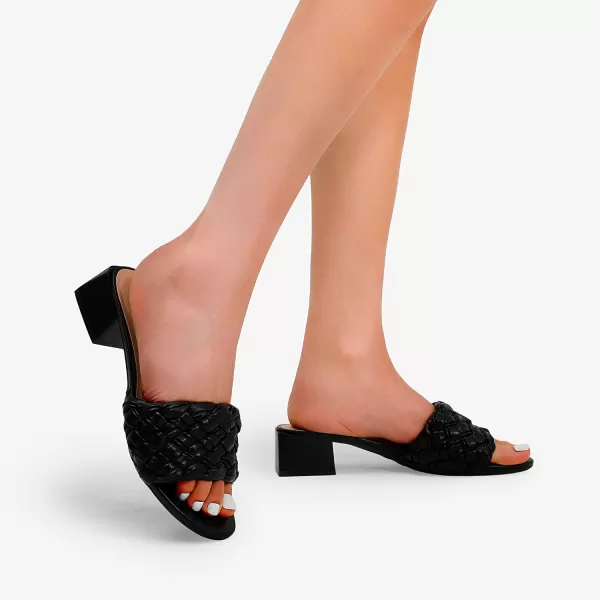 imageDREAM PAIRS Womens Braided Heels Open Toe Slip On Low Block Chunky Dressy Slide SandalsBlack
