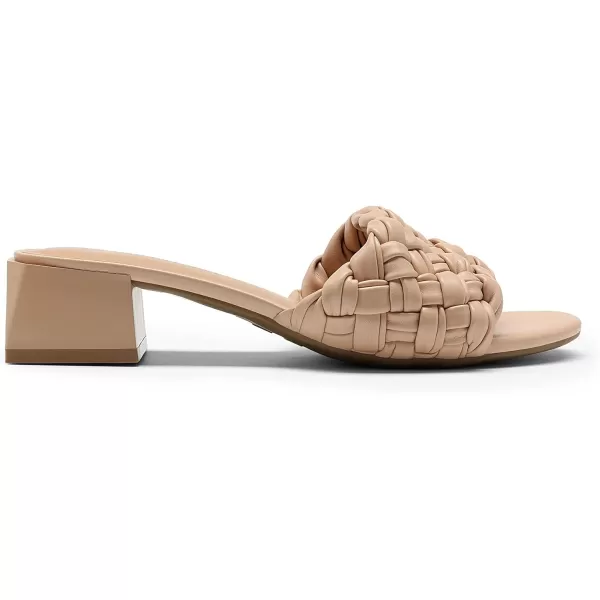 imageDREAM PAIRS Womens Braided Heels Open Toe Slip On Low Block Chunky Dressy Slide SandalsNude