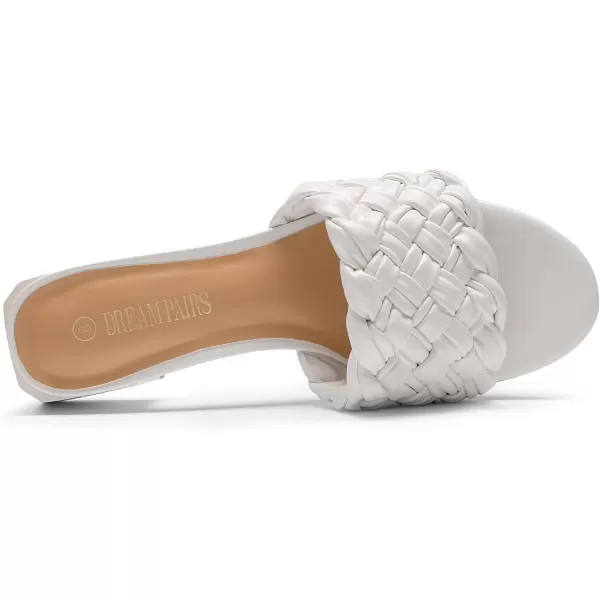 imageDREAM PAIRS Womens Braided Heels Open Toe Slip On Low Block Chunky Dressy Slide SandalsWhite