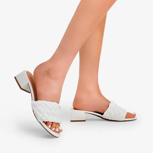 imageDREAM PAIRS Womens Braided Heels Open Toe Slip On Low Block Chunky Dressy Slide SandalsWhite