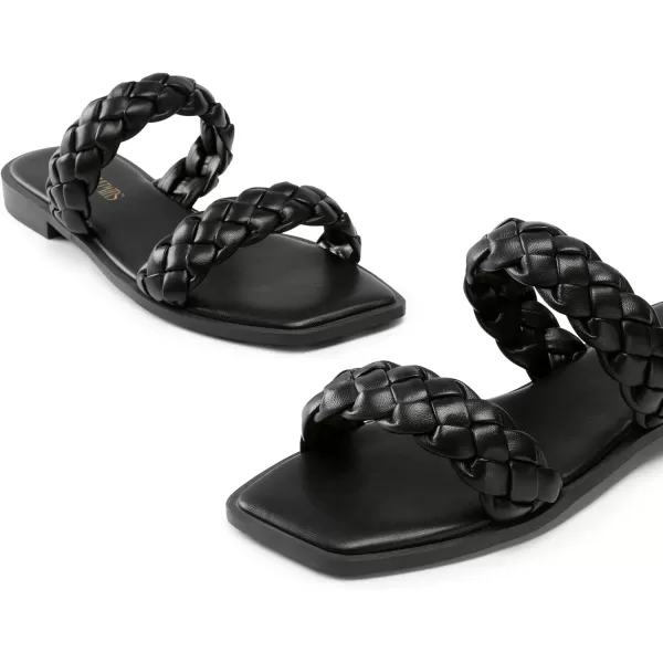 imageDREAM PAIRS Womens Braided Sandals Slip on Slides Two Straps Square Toe Dressy for SummerBlack