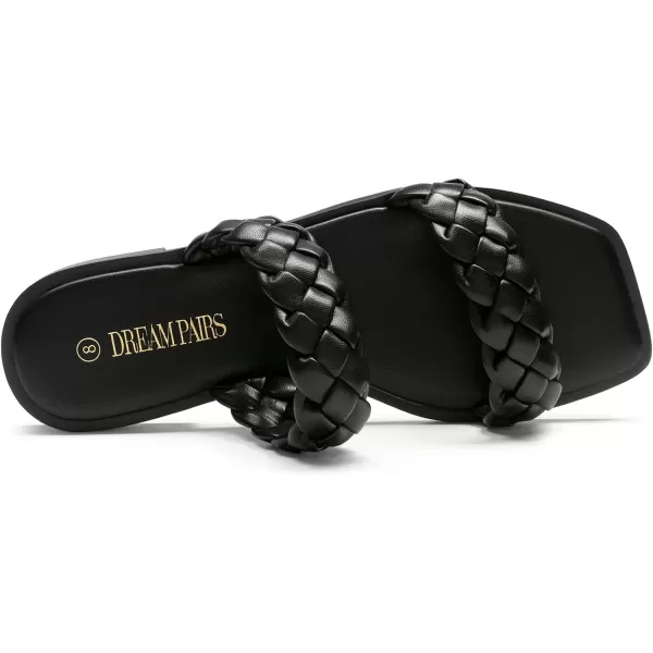 imageDREAM PAIRS Womens Braided Sandals Slip on Slides Two Straps Square Toe Dressy for SummerBlack