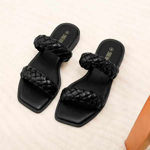 imageDREAM PAIRS Womens Braided Sandals Slip on Slides Two Straps Square Toe Dressy for SummerBlack
