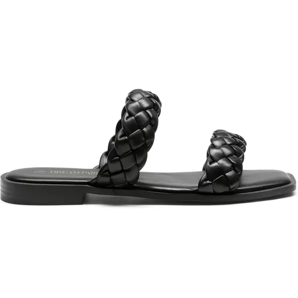 imageDREAM PAIRS Womens Braided Sandals Slip on Slides Two Straps Square Toe Dressy for SummerBlack