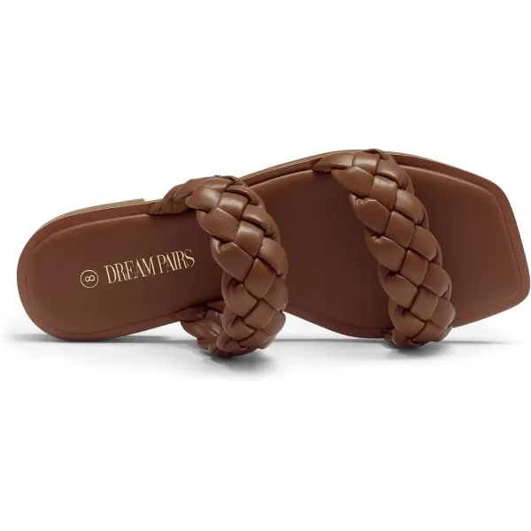 imageDREAM PAIRS Womens Braided Sandals Slip on Slides Two Straps Square Toe Dressy for SummerBrown