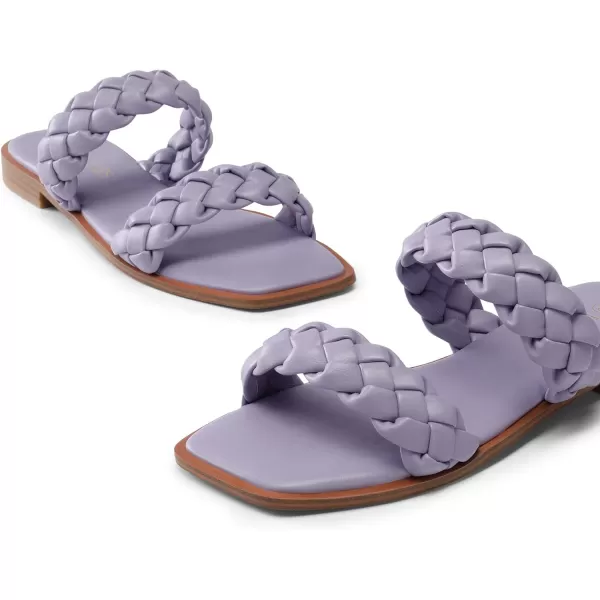 imageDREAM PAIRS Womens Braided Sandals Slip on Slides Two Straps Square Toe Dressy for SummerPurple