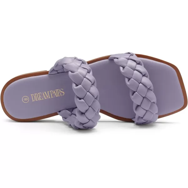 imageDREAM PAIRS Womens Braided Sandals Slip on Slides Two Straps Square Toe Dressy for SummerPurple
