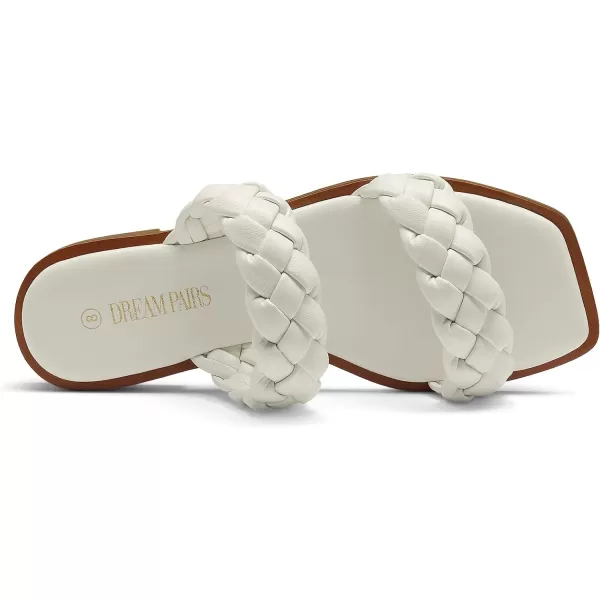 imageDREAM PAIRS Womens Braided Sandals Slip on Slides Two Straps Square Toe Dressy for SummerWhite