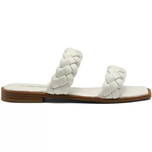 imageDREAM PAIRS Womens Braided Sandals Slip on Slides Two Straps Square Toe Dressy for SummerWhite