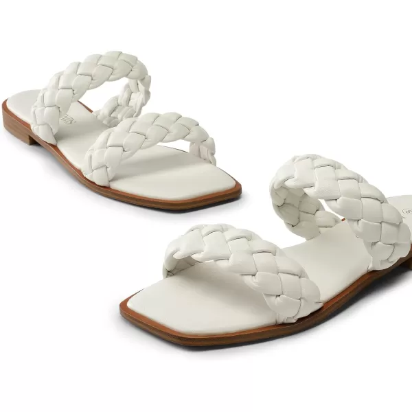 imageDREAM PAIRS Womens Braided Sandals Slip on Slides Two Straps Square Toe Dressy for SummerWhite