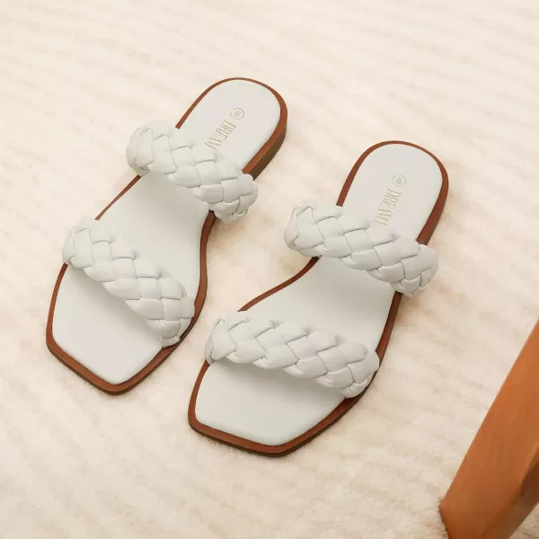 imageDREAM PAIRS Womens Braided Sandals Slip on Slides Two Straps Square Toe Dressy for SummerWhite