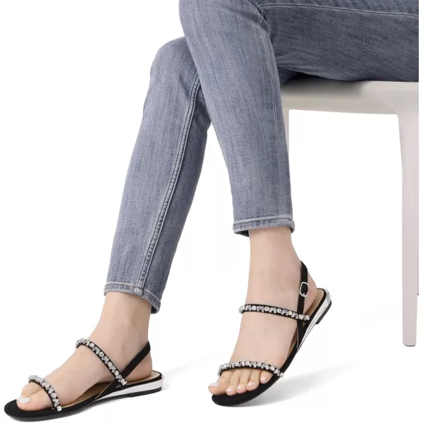 imageDREAM PAIRS Womens Casual Dresssy Low Wedge Summer Shoes Cute Strappy Rhinestone Open Toe Flat SandalsBlackSuede