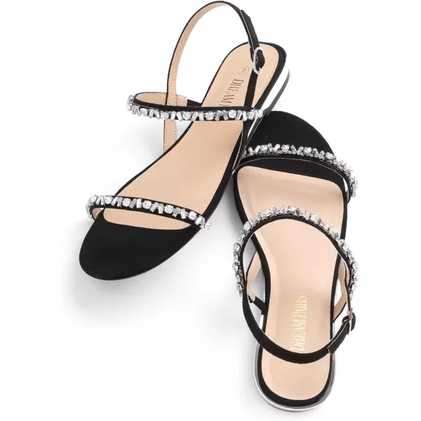 imageDREAM PAIRS Womens Casual Dresssy Low Wedge Summer Shoes Cute Strappy Rhinestone Open Toe Flat SandalsBlackSuede