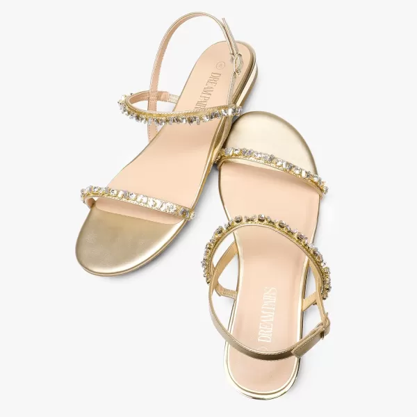imageDREAM PAIRS Womens Casual Dresssy Low Wedge Summer Shoes Cute Strappy Rhinestone Open Toe Flat SandalsGoldpu