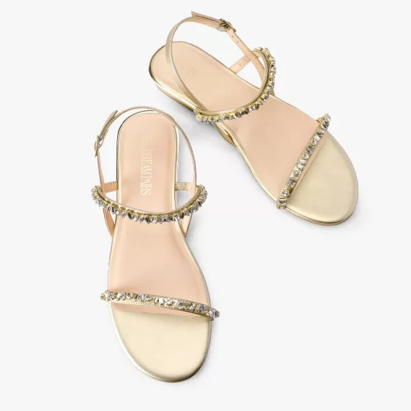 imageDREAM PAIRS Womens Casual Dresssy Low Wedge Summer Shoes Cute Strappy Rhinestone Open Toe Flat SandalsGoldpu