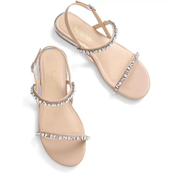 imageDREAM PAIRS Womens Casual Dresssy Low Wedge Summer Shoes Cute Strappy Rhinestone Open Toe Flat SandalsNudePu