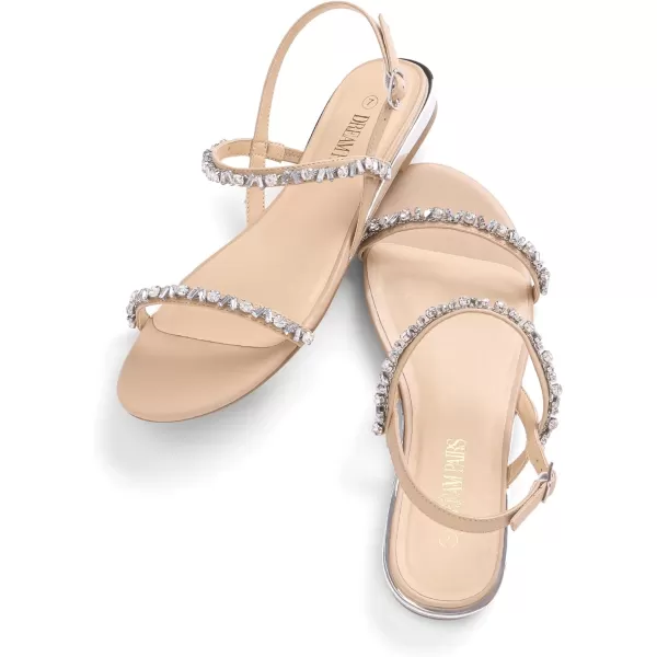 imageDREAM PAIRS Womens Casual Dresssy Low Wedge Summer Shoes Cute Strappy Rhinestone Open Toe Flat SandalsNudePu
