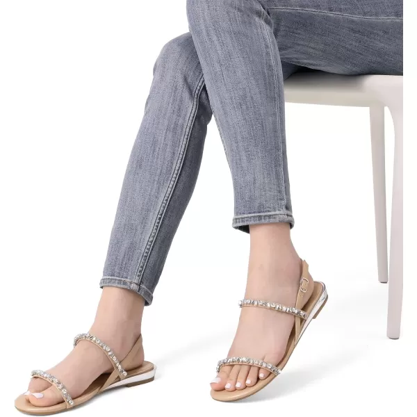 imageDREAM PAIRS Womens Casual Dresssy Low Wedge Summer Shoes Cute Strappy Rhinestone Open Toe Flat SandalsNudePu