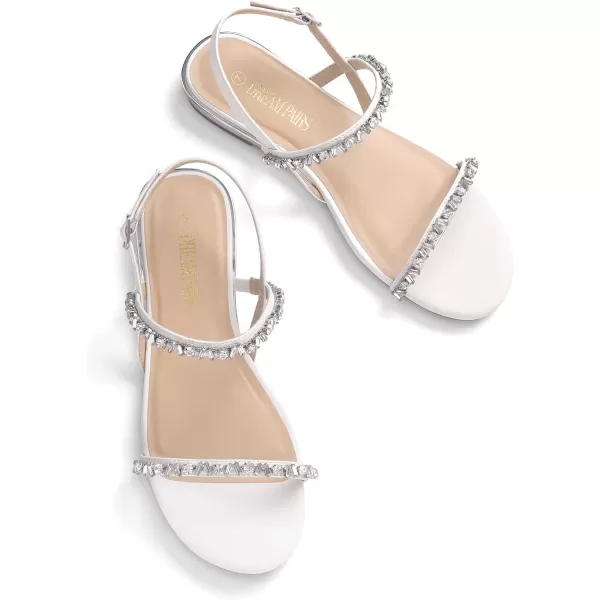 imageDREAM PAIRS Womens Casual Dresssy Low Wedge Summer Shoes Cute Strappy Rhinestone Open Toe Flat SandalsWhitePu