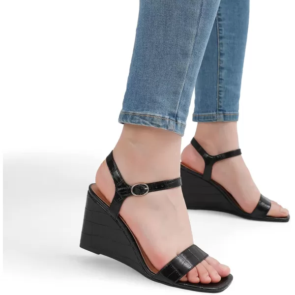 imageDREAM PAIRS Womens Casual Dressy Wedge Sandals Cute Square Toe and Buckle Ankle Strappy Slingback Wedding ShoesBlack