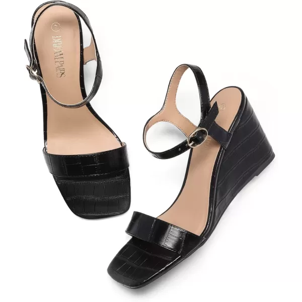 imageDREAM PAIRS Womens Casual Dressy Wedge Sandals Cute Square Toe and Buckle Ankle Strappy Slingback Wedding ShoesBlack