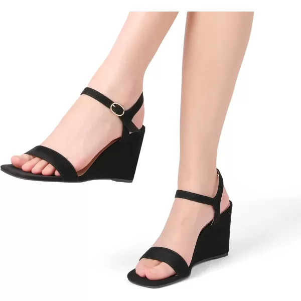 imageDREAM PAIRS Womens Casual Dressy Wedge Sandals Cute Square Toe and Buckle Ankle Strappy Slingback Wedding ShoesBlackSuede