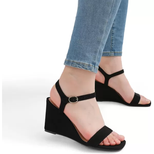 imageDREAM PAIRS Womens Casual Dressy Wedge Sandals Cute Square Toe and Buckle Ankle Strappy Slingback Wedding ShoesBlackSuede