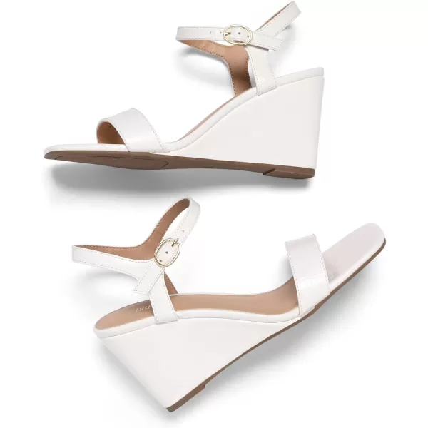 imageDREAM PAIRS Womens Casual Dressy Wedge Sandals Cute Square Toe and Buckle Ankle Strappy Slingback Wedding ShoesWhite
